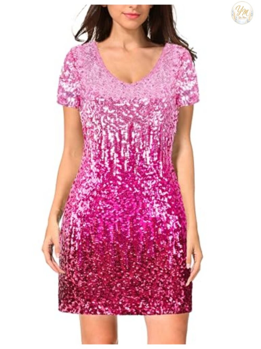 Sequin Glitter Short Sleeve V-Neck Mini Party Bodycon Dress